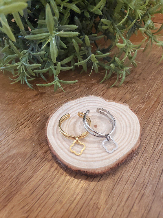 Bague trefle colorie or et argent