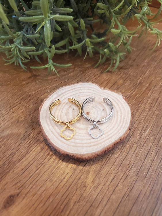 Bague trefle colorie or et argent