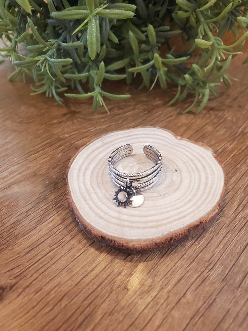 Bague multirang a pampille. colorie Argent