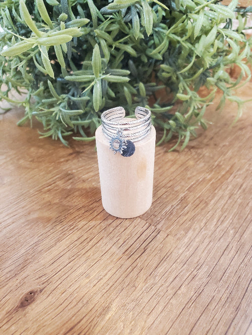 Bague multirang a pampille. colorie Argent