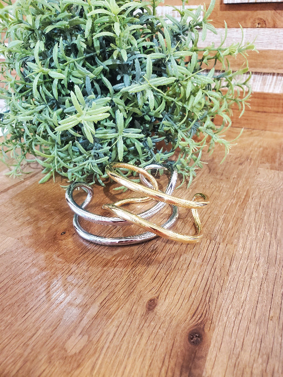 Bracelet manchette vague , colorie or et argent