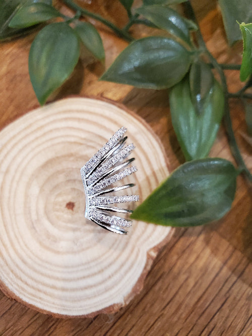 bague d'oreille composé de 10 anneaux alternants anneaux strassé et anneaux lisses. colorie argent. 