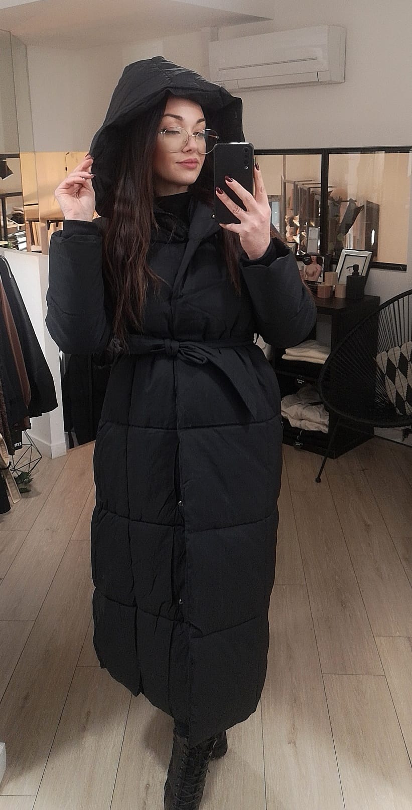 doudoune longue noir capuche cintré peignoir- mc2- vêtements femme - enghien les bains- 