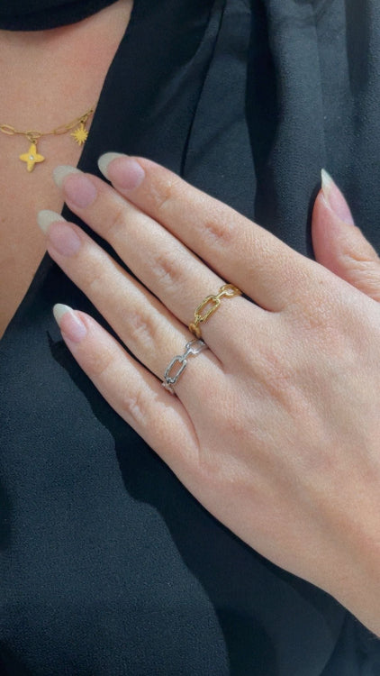 Bague gourmette colorie or et Argent . photo porté