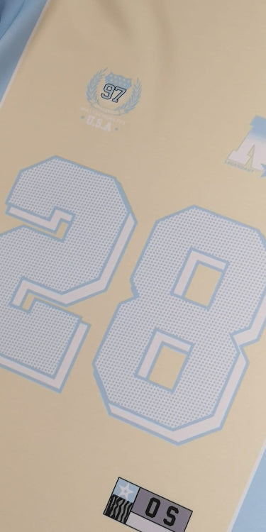 Robe T-shirt maillot de sport colorie jaune/bleu . photo détail.