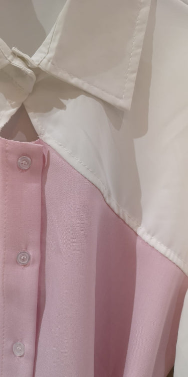 Chemise bi-matière colorie rose photo détail.