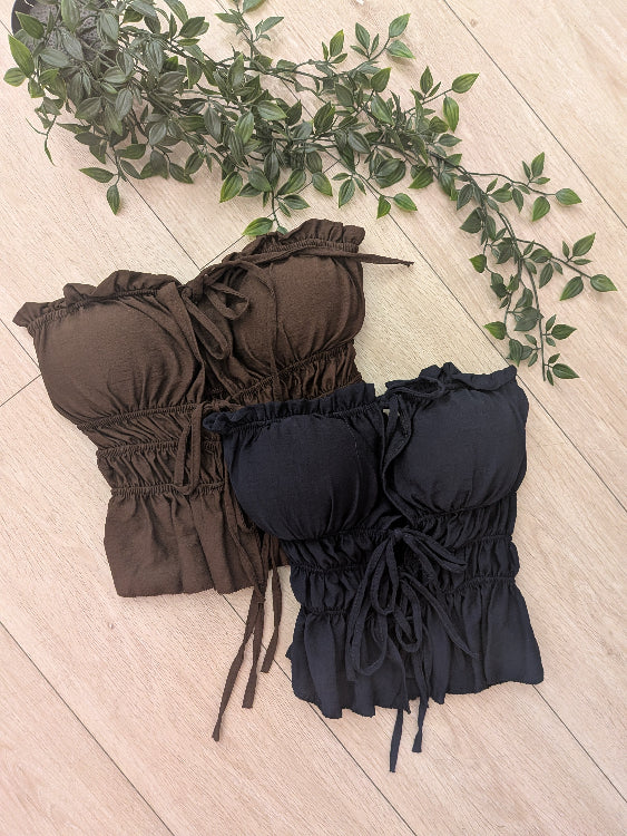 Bustier lacé photo a plat colorie Marron et marine. 