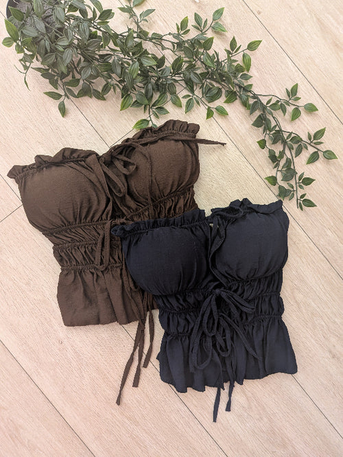 Bustier lacé photo a plat colorie Marron et marine. 