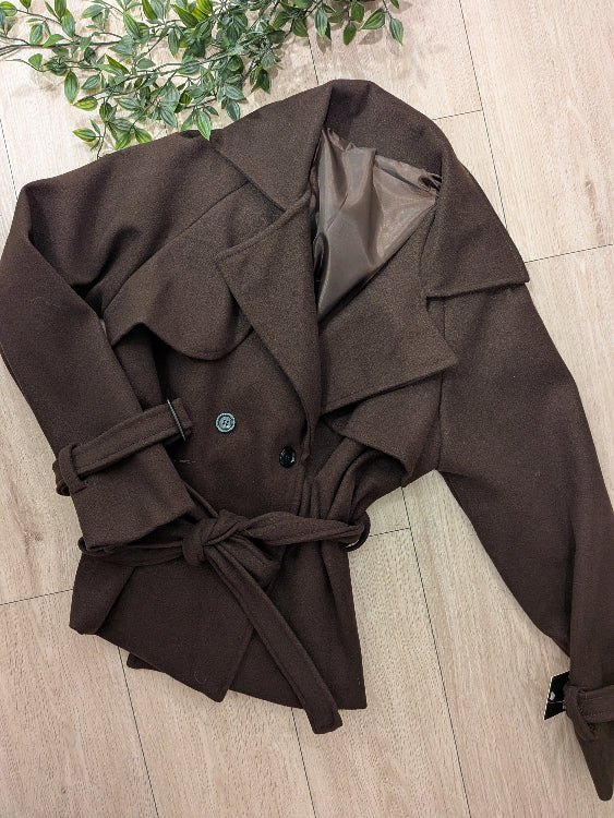 Manteau trench court colorie marron