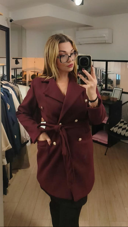 Manteau caban colorie Bordeaux. photo porté.  