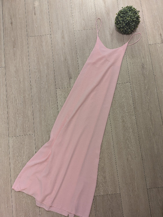 robe longue fluide bretelles croisées. colorie kaki détail