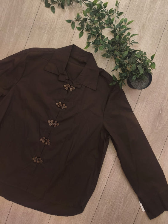 Chemise droite inspiration Qipao colorie Marron 