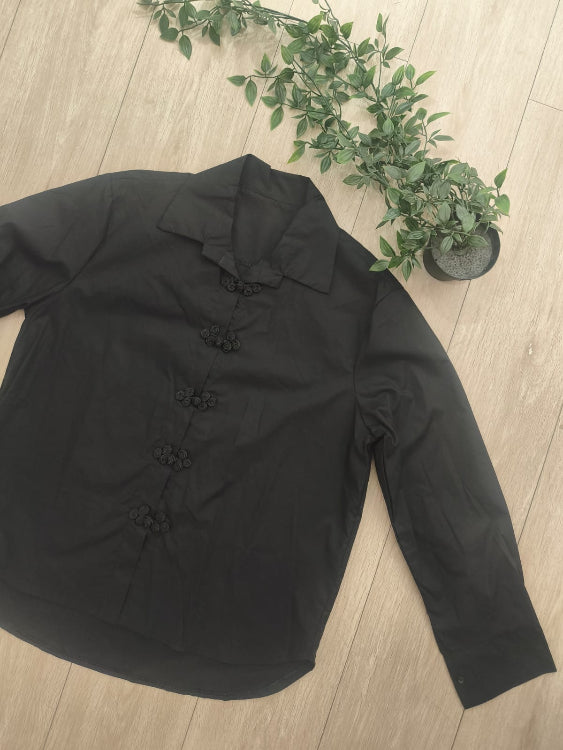 Chemise droite inspiration Qipao colorie Noir