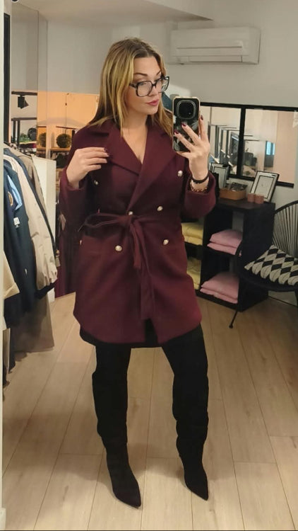 Manteau caban colorie Bordeaux. photo porté.  