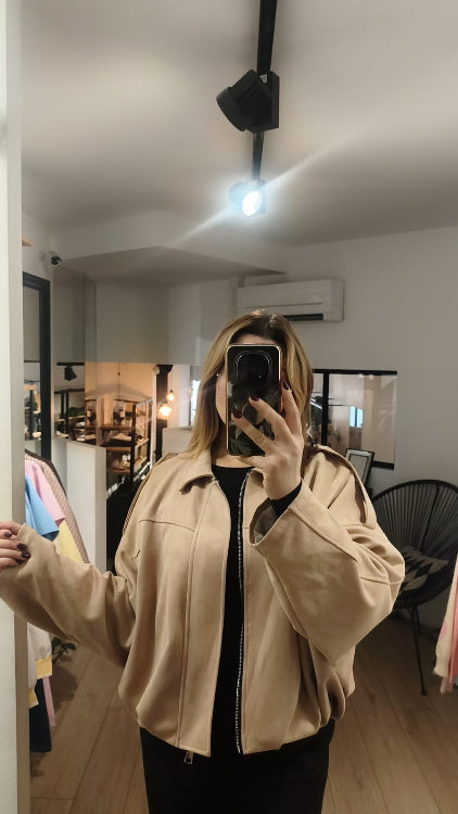 Blouson nubuck colorie beige