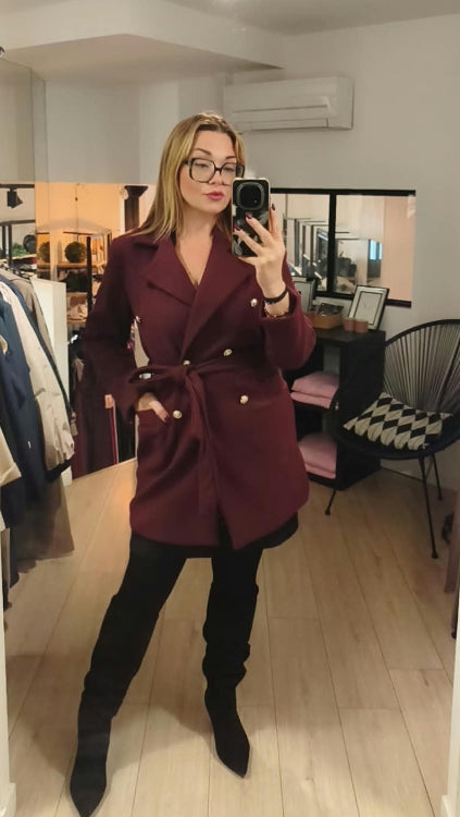Manteau caban colorie Bordeaux. photo porté.  