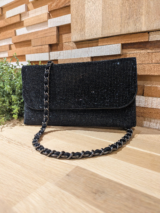 Pochette en velours strassé colorie noir