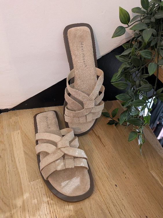 Mule sandale lanière torsade colorie beige