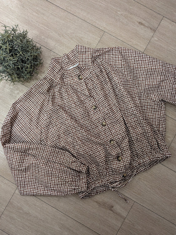 Blouson pied de poule marron . photo a plat