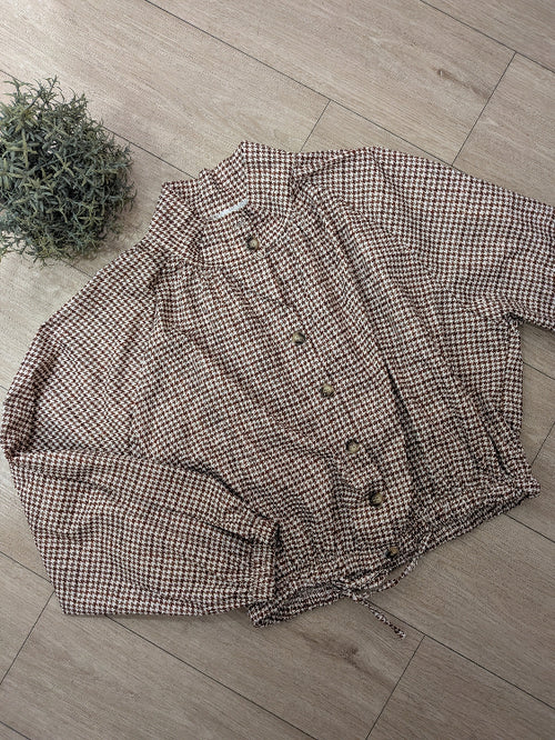 Blouson pied de poule marron . photo a plat