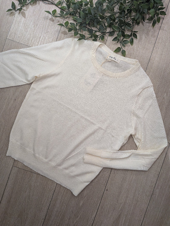 Pull fin col rond colories blanc