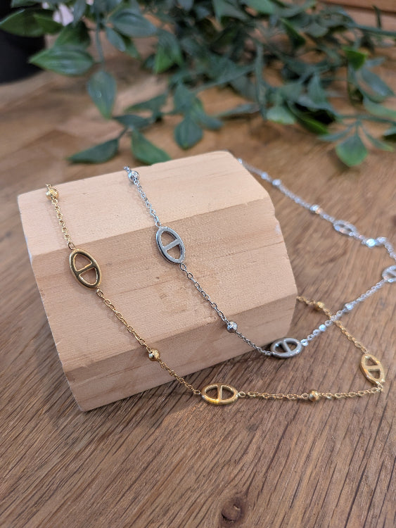 Collier grain de café colorie or et argent