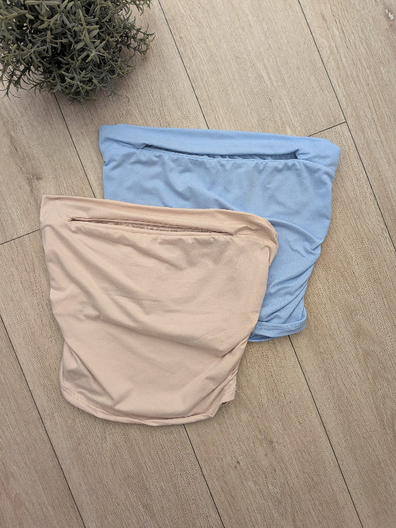Bustier bandeau colorie beige et bleu ciel