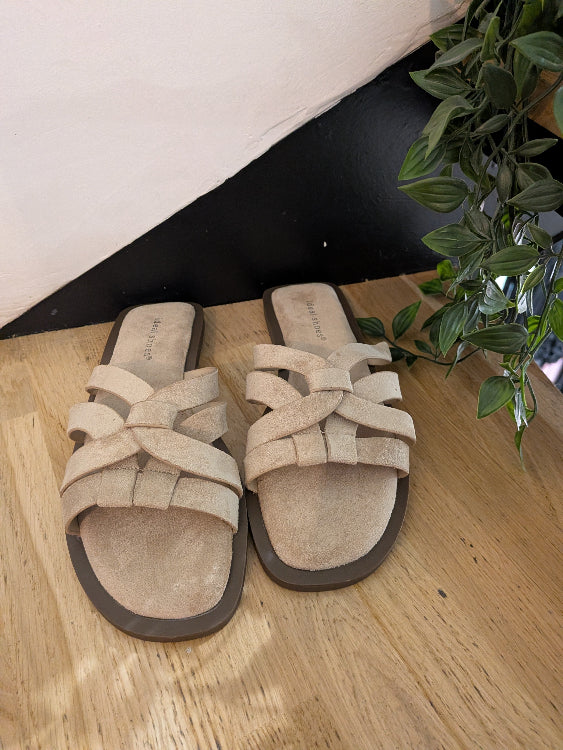 Mule sandale lanière torsade colorie beige