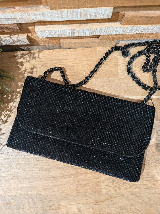 Pochette en velours strassé colorie noir