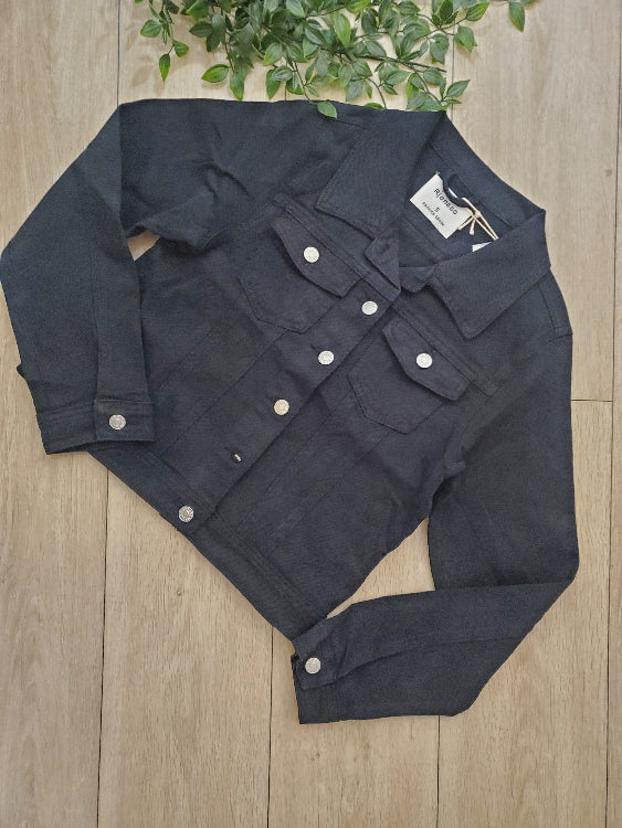 Veste en jean . photo a plat. colorie Noir
