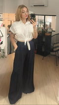Pantalon fluide . photo porté colorie marine.