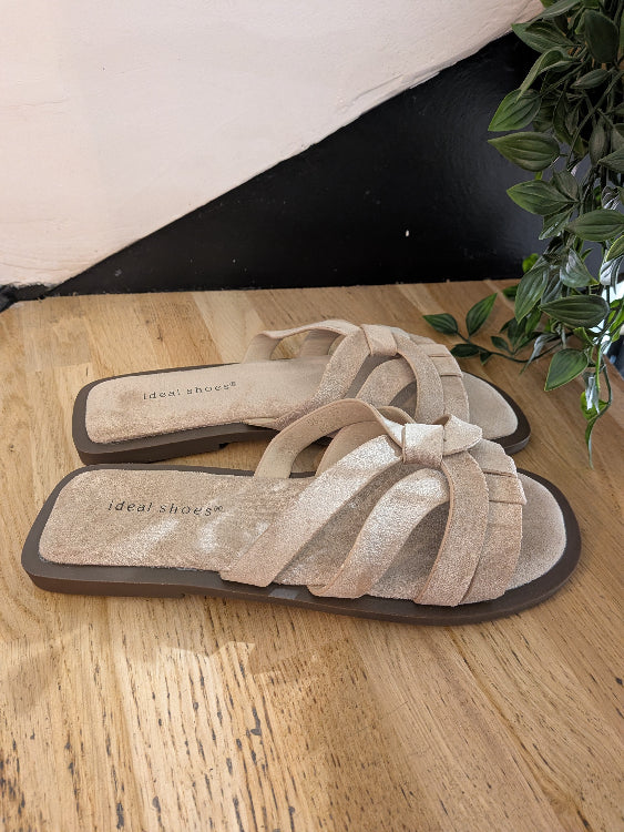 Mule sandale lanière torsade colorie beige