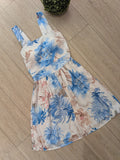 Robe satin imprimé courte. photo a plat
