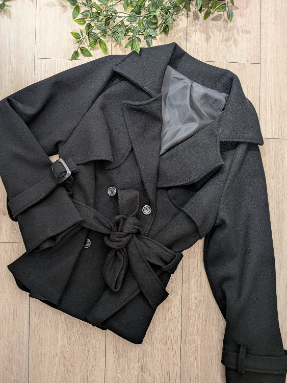 Manteau trench court colorie noir