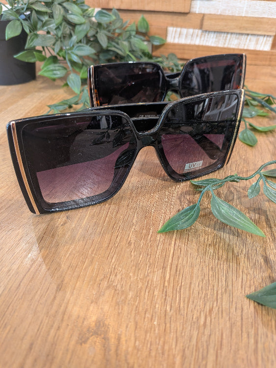 Lunettes de soleil carré en acétate. Colorie noir et écaille. 