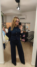 ensemble veste et pantalon marine . photo porté. 