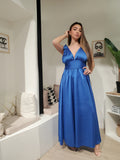 Robe longue satin noeud