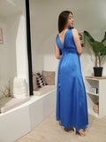 Robe longue satin noeud
